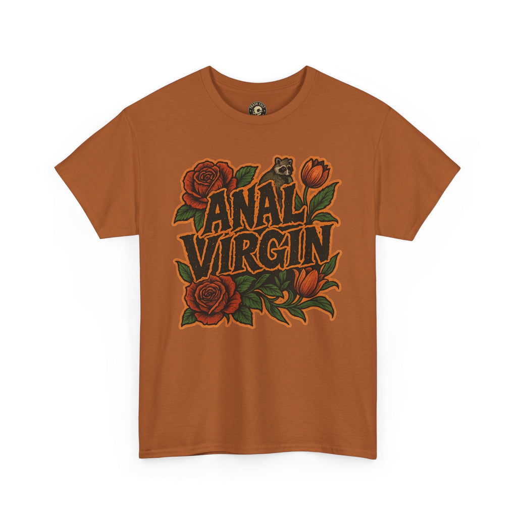 Anal Virgin Bold Floral Trashcore Tee – Funny Raccoon Shirt – Gildan 5000