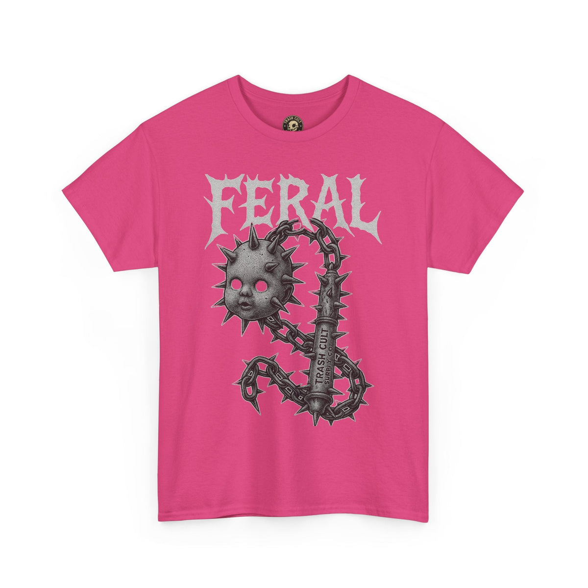 FERAL Spiked Doll Flail Tee – Halftone Gothic Weapon Shirt | Trash Cult Supply Co. | Gildan 5000