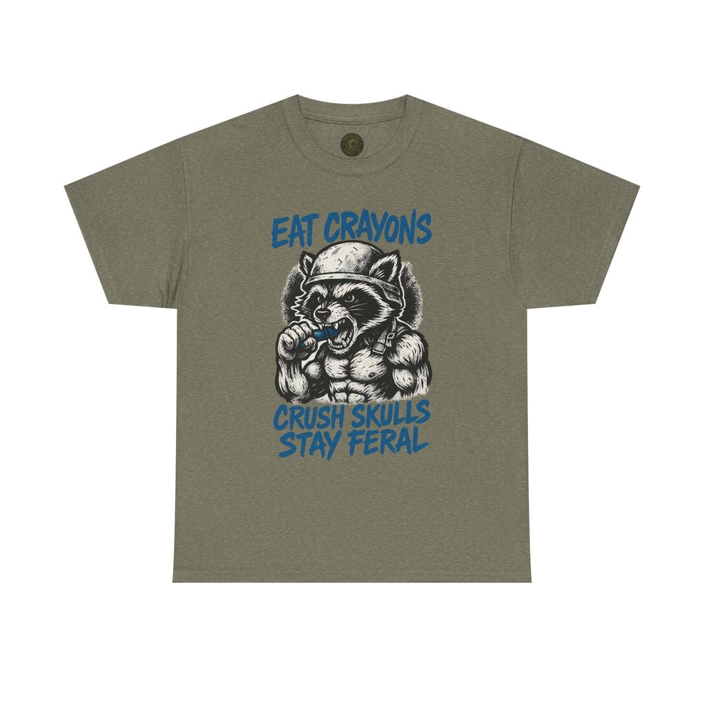 Eat Crayons Crush Skulls Stay Feral Military Raccoon Shirt – Gildan 5000