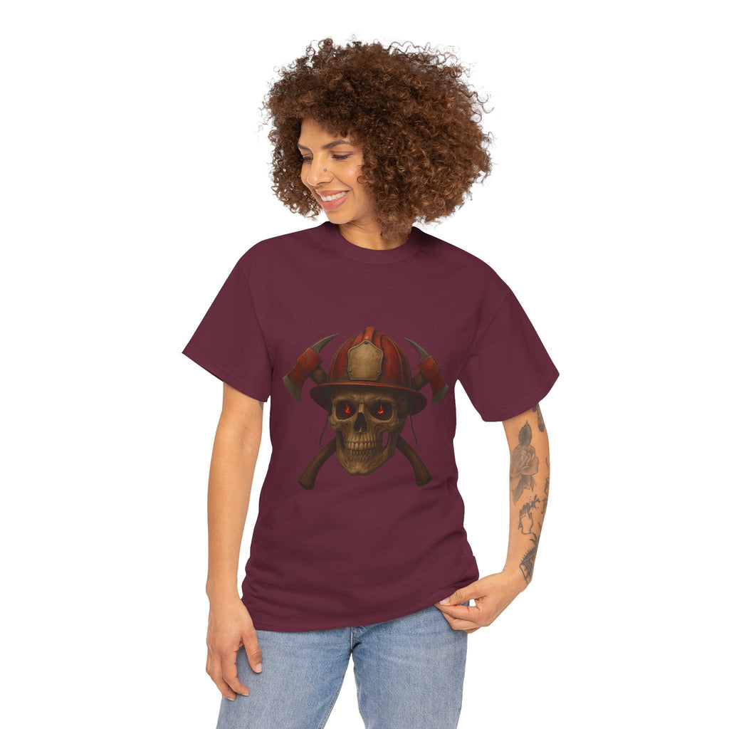 Skull Firefighter Tee, Unisex Heavy Cotton Shirt, Firefighter Gift, Halloween Costume T-Shirt, Unique Graphic Tee, Casual Wear