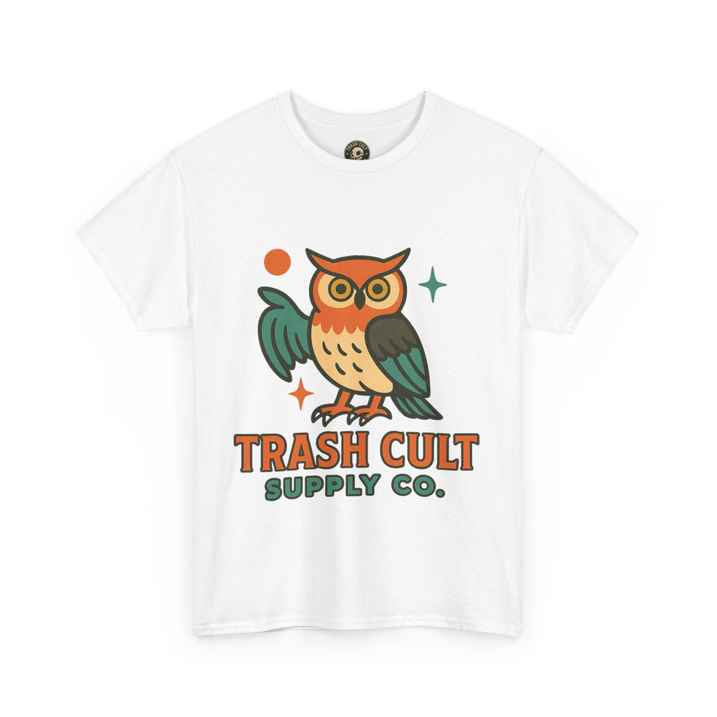 Vintage Owl Graphic Tee, Unisex Heavy Cotton Tee, Trash Cult Shirt, Nature Lover Gift, Eco-Friendly Apparel