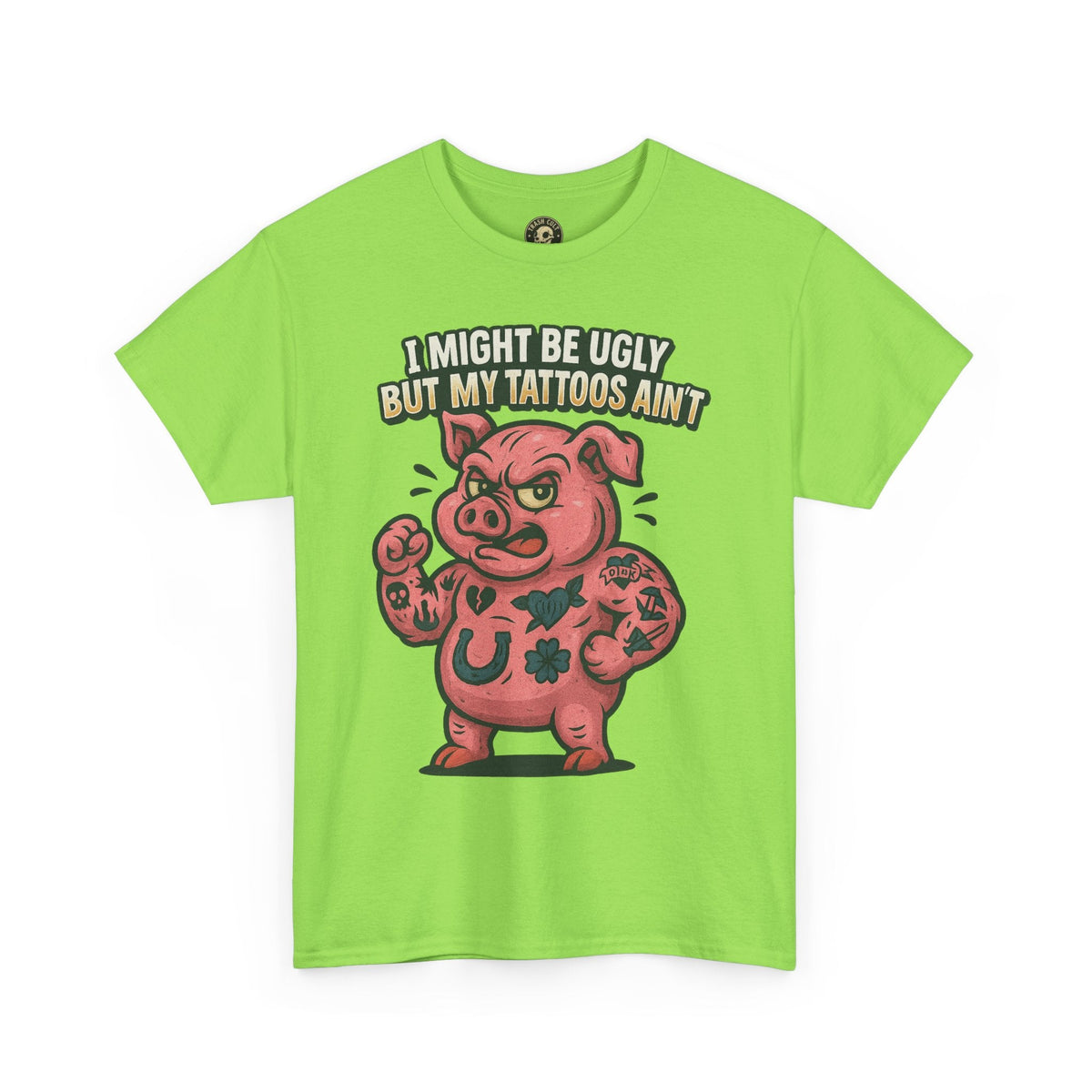 Funny Pig Tattoo Unisex Heavy Cotton Tee, Graphic Shirt, Gift for Tattoo Lovers, Casual Wear, Humor Tees
