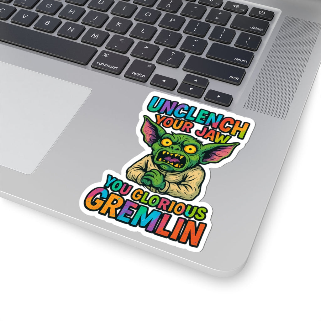 Unclench Your Jaw Gremlin Sticker – Funny Mental Health Reminder for the Chronically Feral