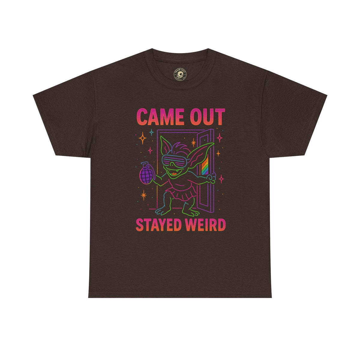Came Out, Stayed Weird – Neon Gremlin Pride T-Shirt | Gildan Unisex Heavy Cotton Tee | LGBTQ+ Graphic Shirt