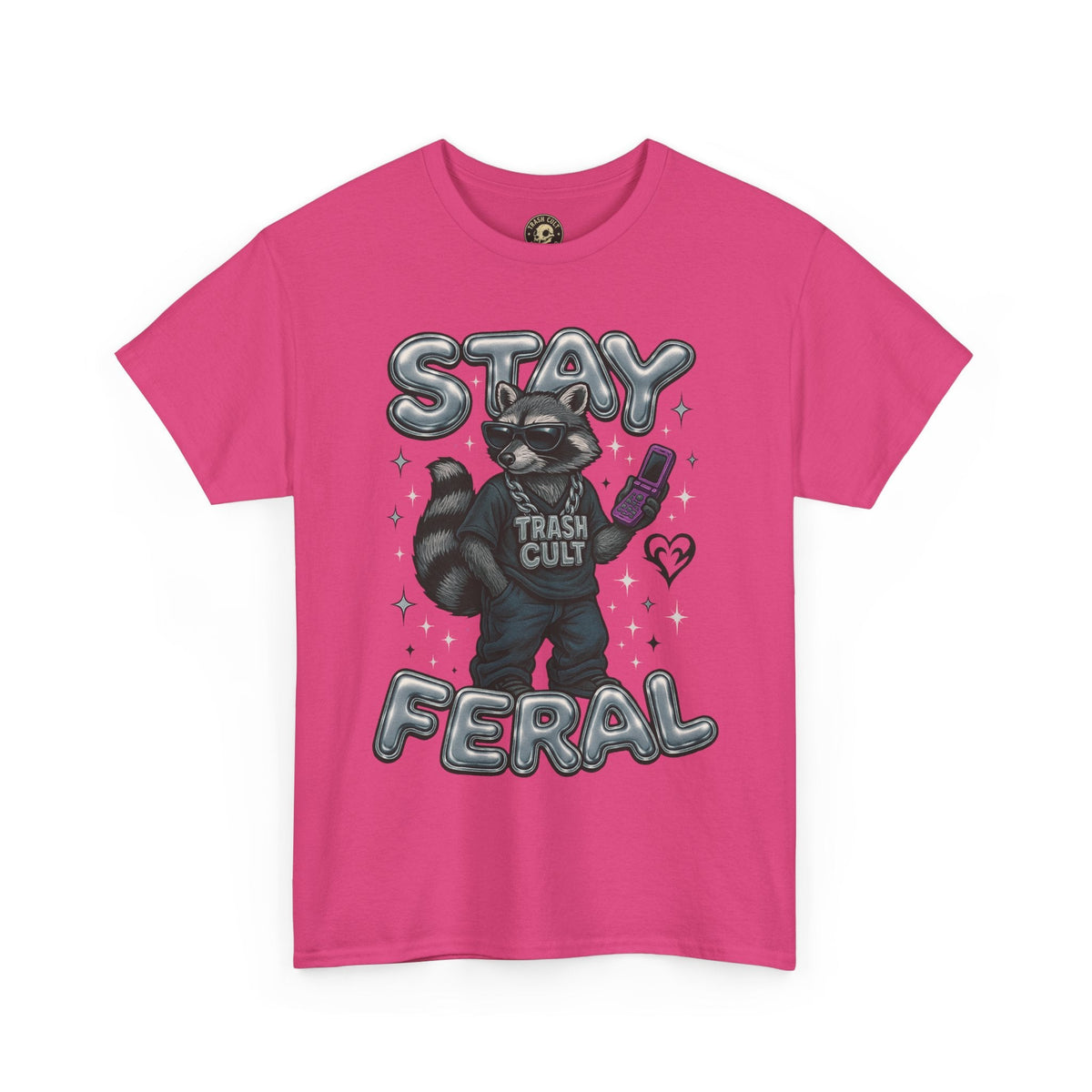 Stay Feral Chrome Raccoon Tee – Y2K Streetwear Trash Cult Shirt