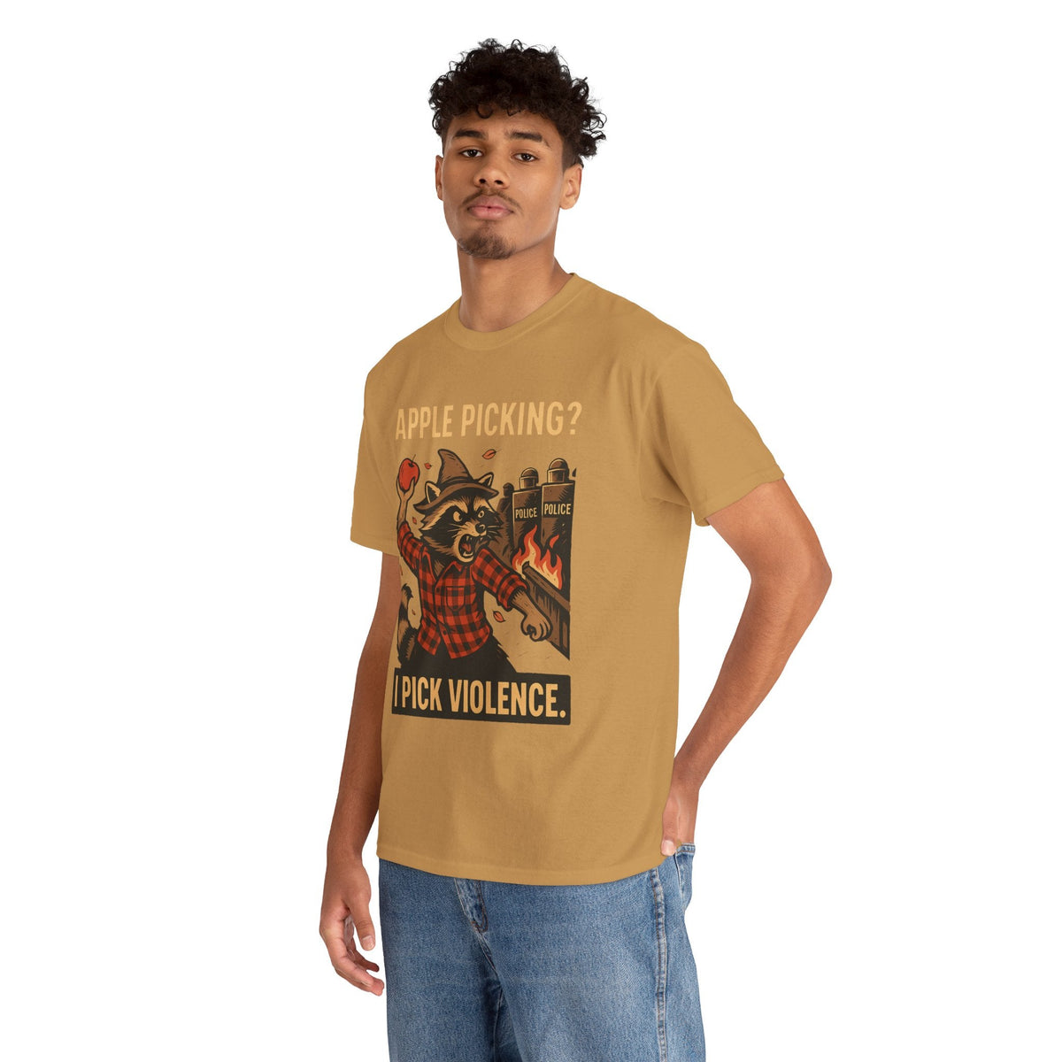 Apple Picking? I Pick Violence Shirt – Angry Raccoon Riot Tee – Fall of Humanity Collection – Trash Cult Supply Co.