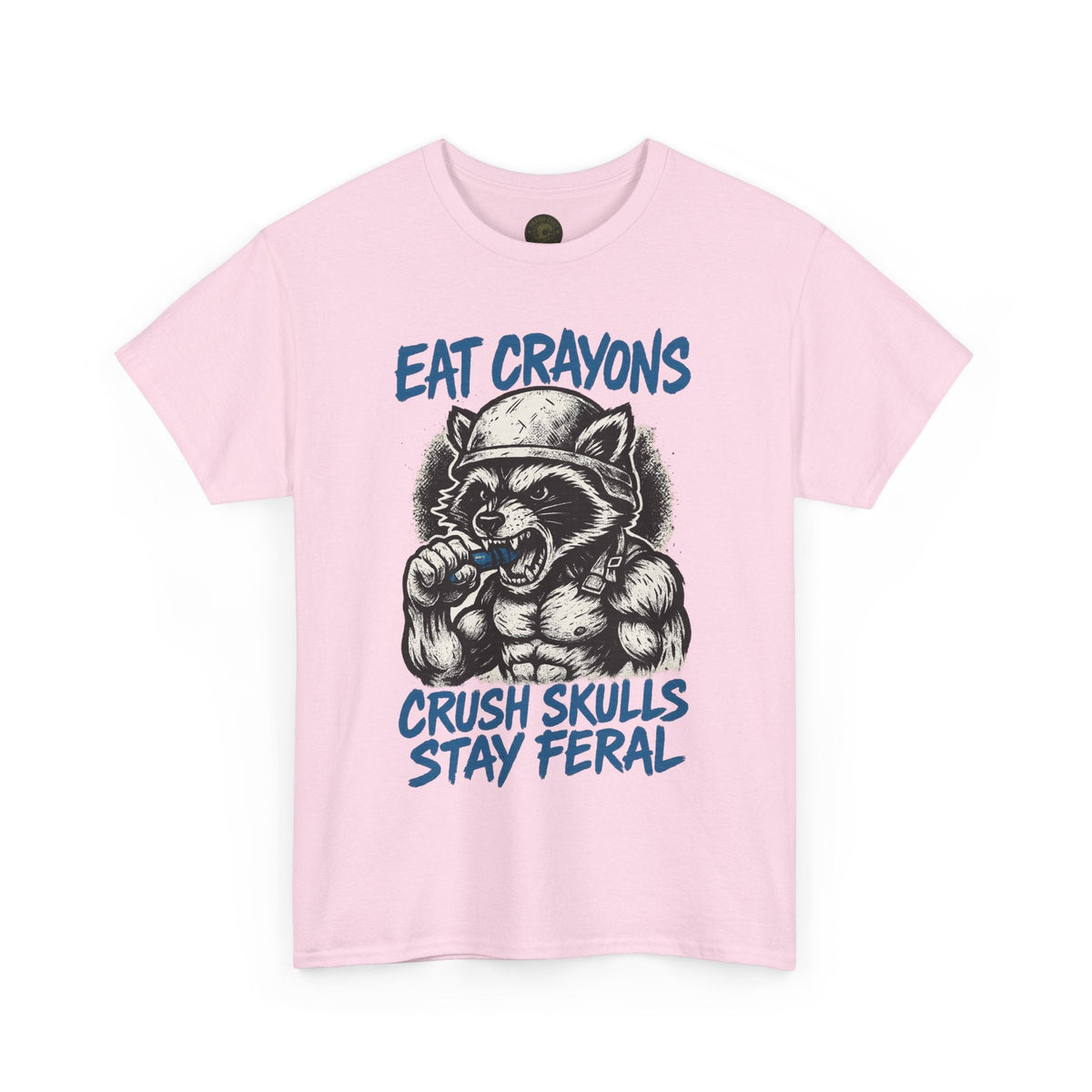 Eat Crayons Crush Skulls Stay Feral Military Raccoon Shirt – Gildan 5000