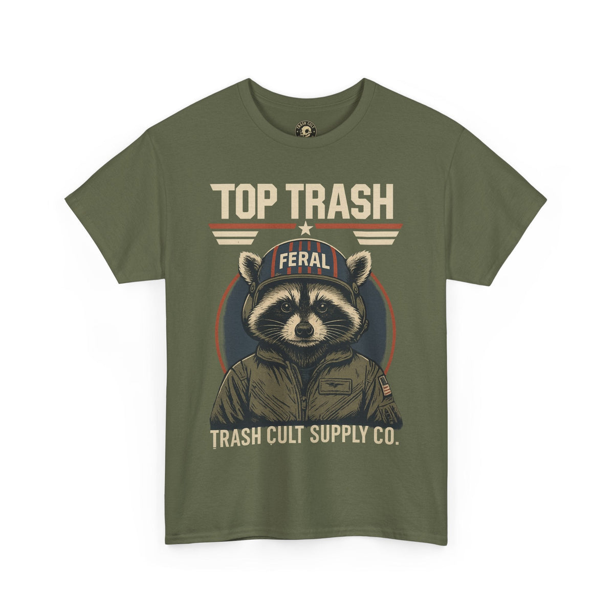 Feral Top Trash Raccoon Pilot Shirt – Trash Cult Supply Co. Parody Tee