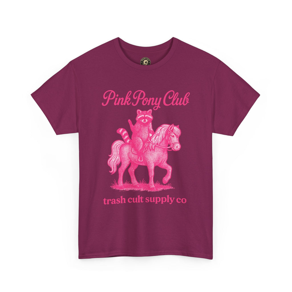 Pink Pony Club Raccoon Riding Pony Shirt – Vintage Hot Pink Halftone Tee by Trash Cult Supply Co