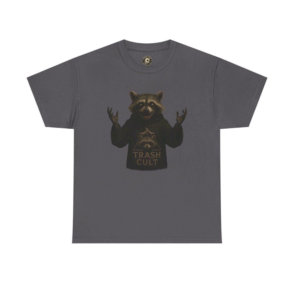 Raccoon Cult Leader Shirt – Trash Cult Unhinged Mascot Tee for Dark Fabrics | Gildan 5000