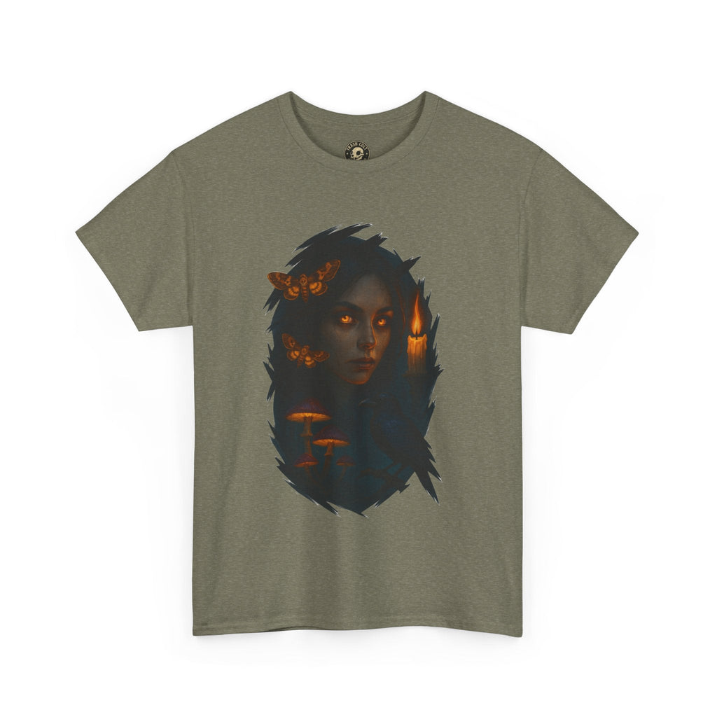 Mystical Night Unisex Heavy Cotton Tee, Witchy Shirt, Halloween Apparel, Fantasy Tee, Gift for Her, Art Graphic Tee
