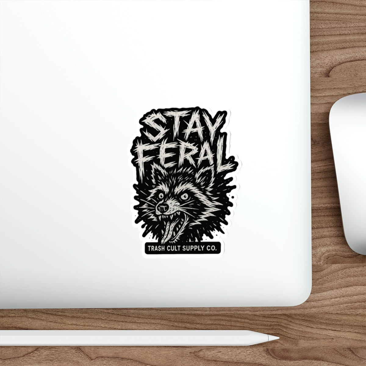 Stay Feral Die-Cut Stickers | Cool Raccoon Graphic Decals for Laptops, Water Bottles, Journals, and Skateboards