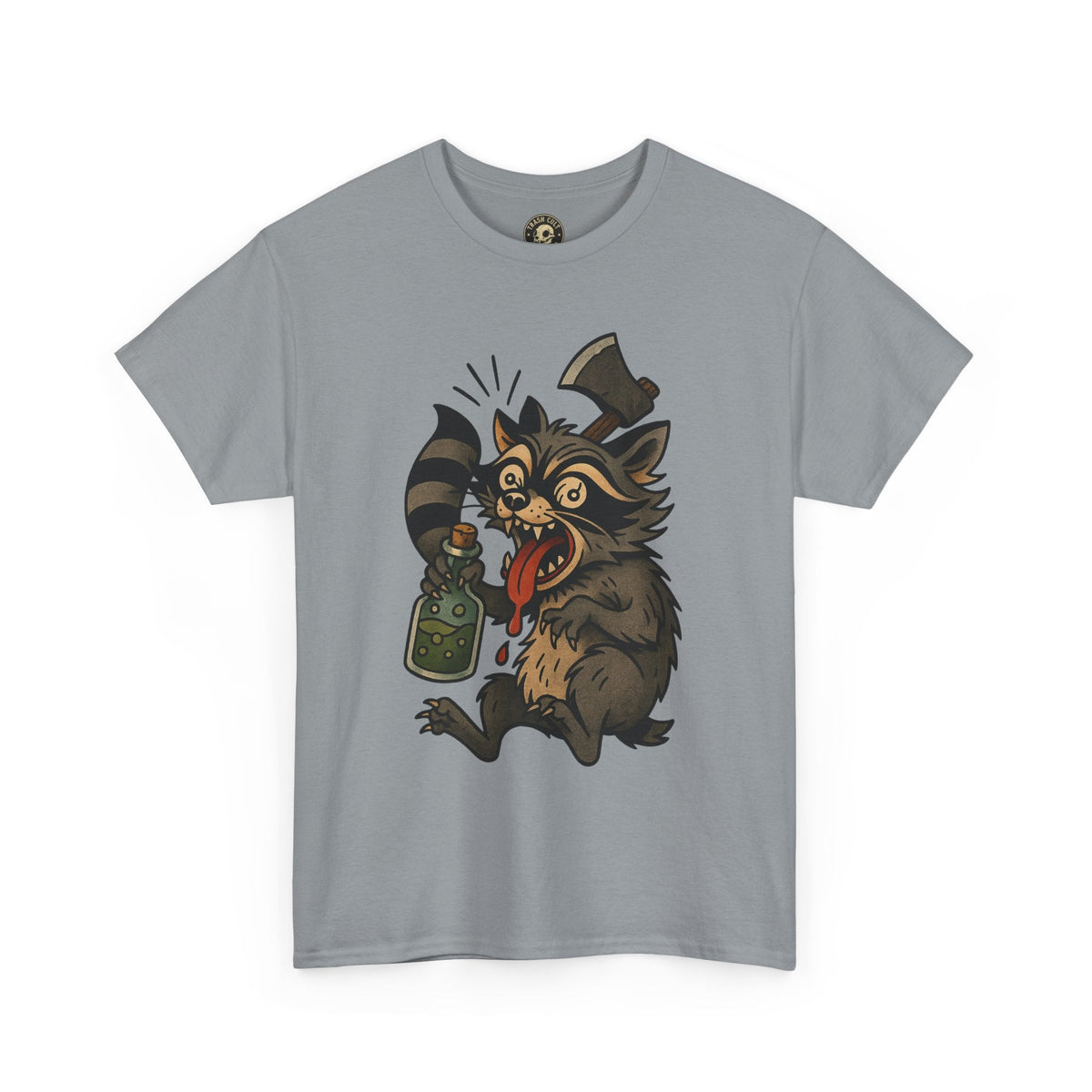 Unhinged Raccoon Shirt – Chaos Gremlin with Axe & Potion | Tattoo Style Tee