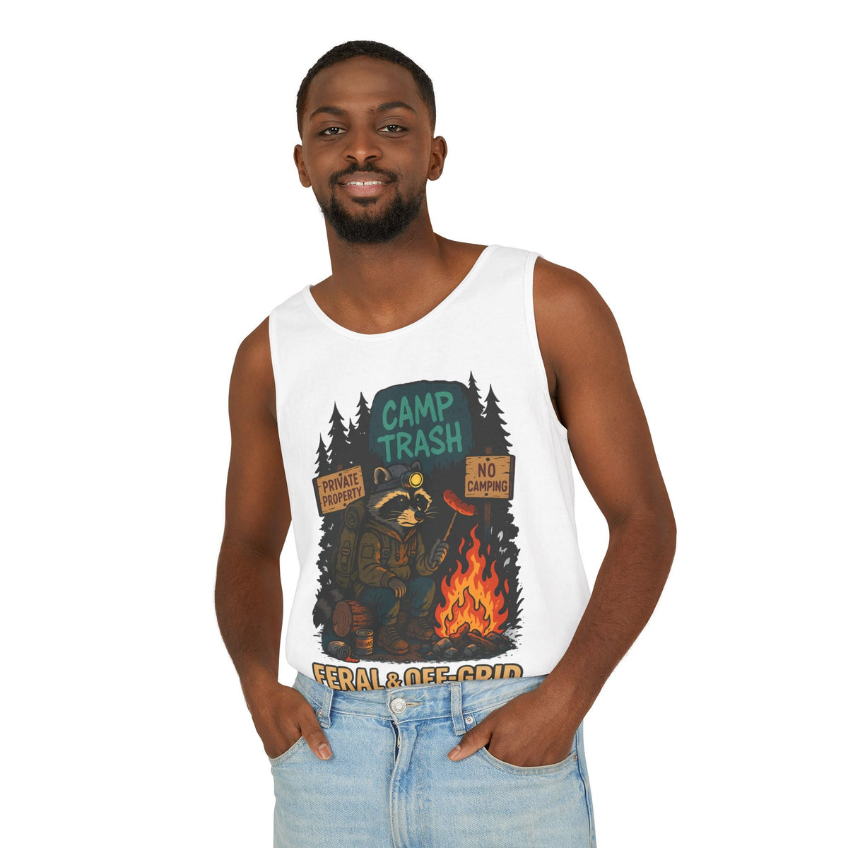 Camp Trash Raccoon Tank Top – Feral & Off-Grid Summer Shirt by Trash Cult