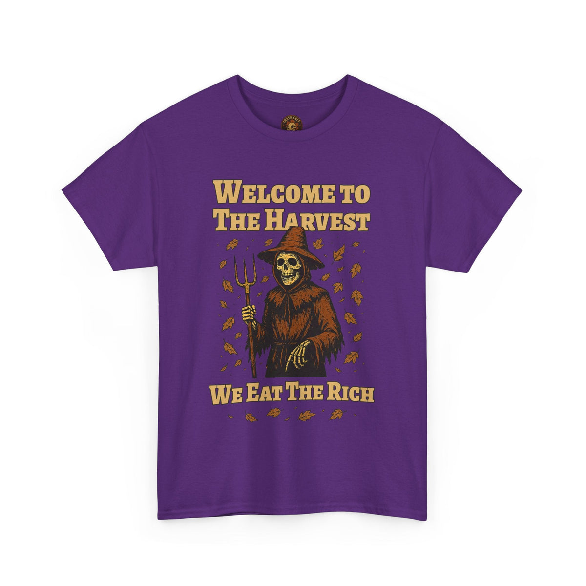 Eat the Rich Shirt – Welcome to the Harvest Skeleton Scarecrow Tee – Fall of Humanity Collection – Trash Cult Supply Co.