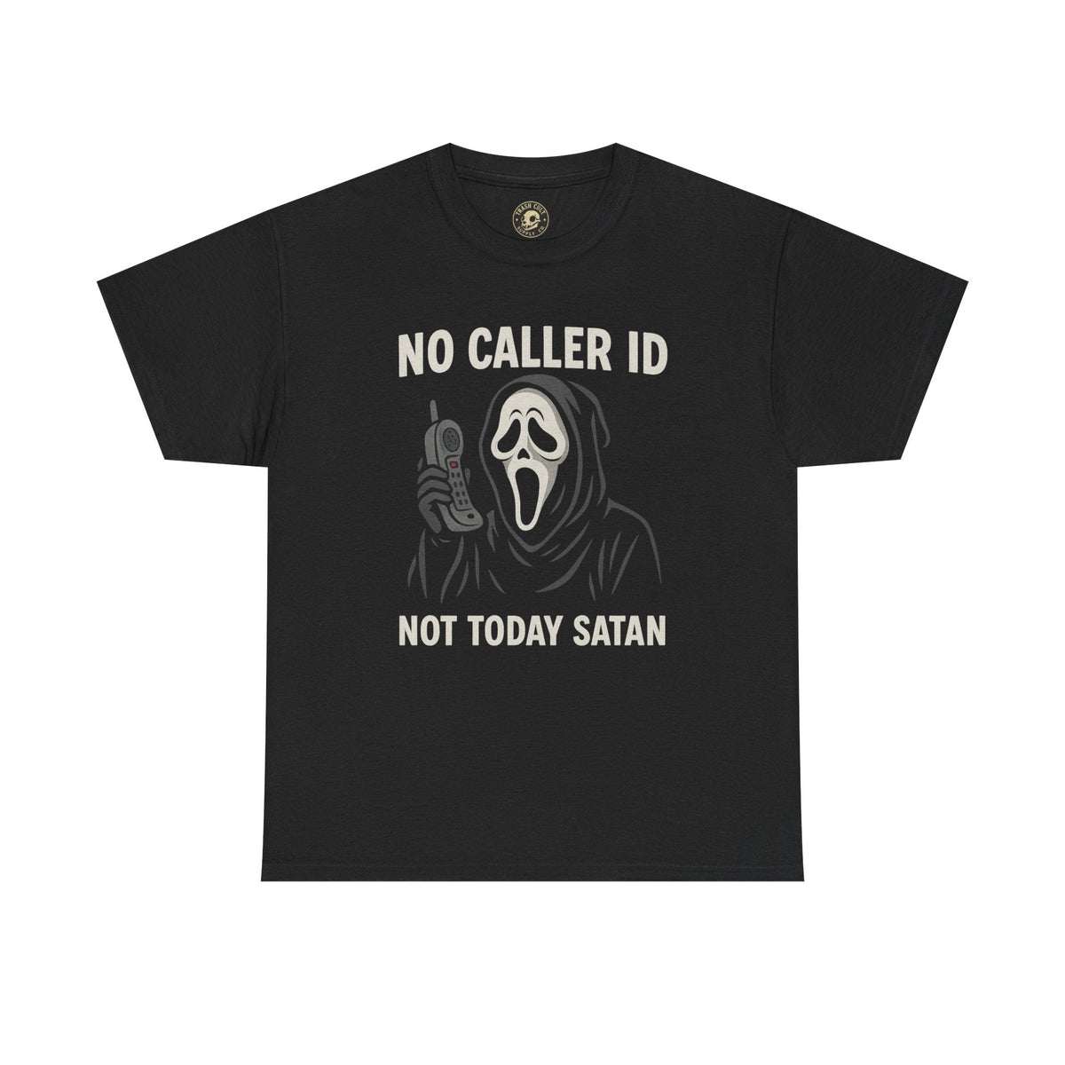 “No Caller ID Not Today Satan” Ghostface Parody Shirt – Funny Horror Graphic Tee – Gildan 5000
