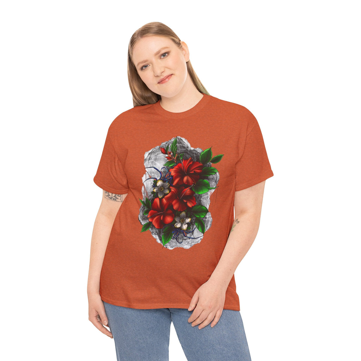 Crimson Bloom Tattoo T-Shirt – Lara Davenport x Trash Cult Supply Co. Collab (Gildan 5000)