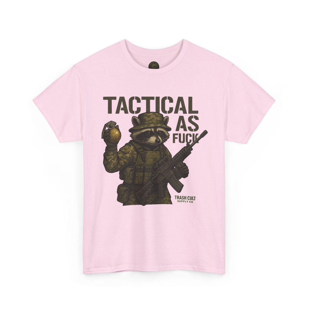 Tactical As F*** T-Shirt – Armed Raccoon Military Humor Tee | Trash Cult Supply Co. | Gildan 5000 Heavy Cotton