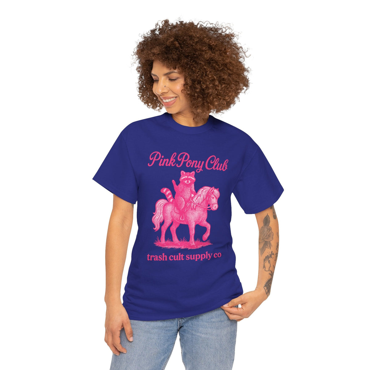 Pink Pony Club Raccoon Riding Pony Shirt – Vintage Hot Pink Halftone Tee by Trash Cult Supply Co