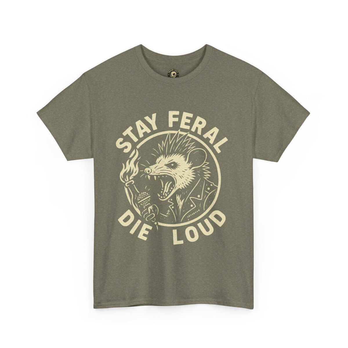 Stay Feral Die Loud Possum Punk Shirt – Trash Cult Supply Co – Gildan 5000 T-Shirt