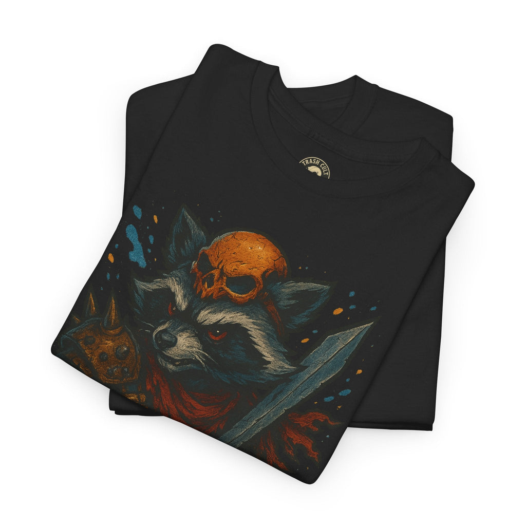FERAL Raccoon Warlord Shirt – Graffiti Street Art Animal Tee | Bold Post-Apocalyptic Design on Gildan 5000