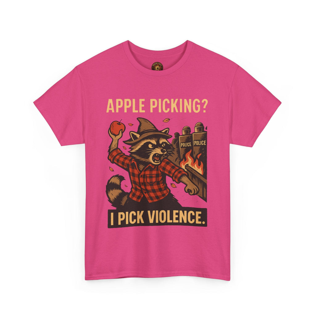 Apple Picking? I Pick Violence Shirt – Angry Raccoon Riot Tee – Fall of Humanity Collection – Trash Cult Supply Co.