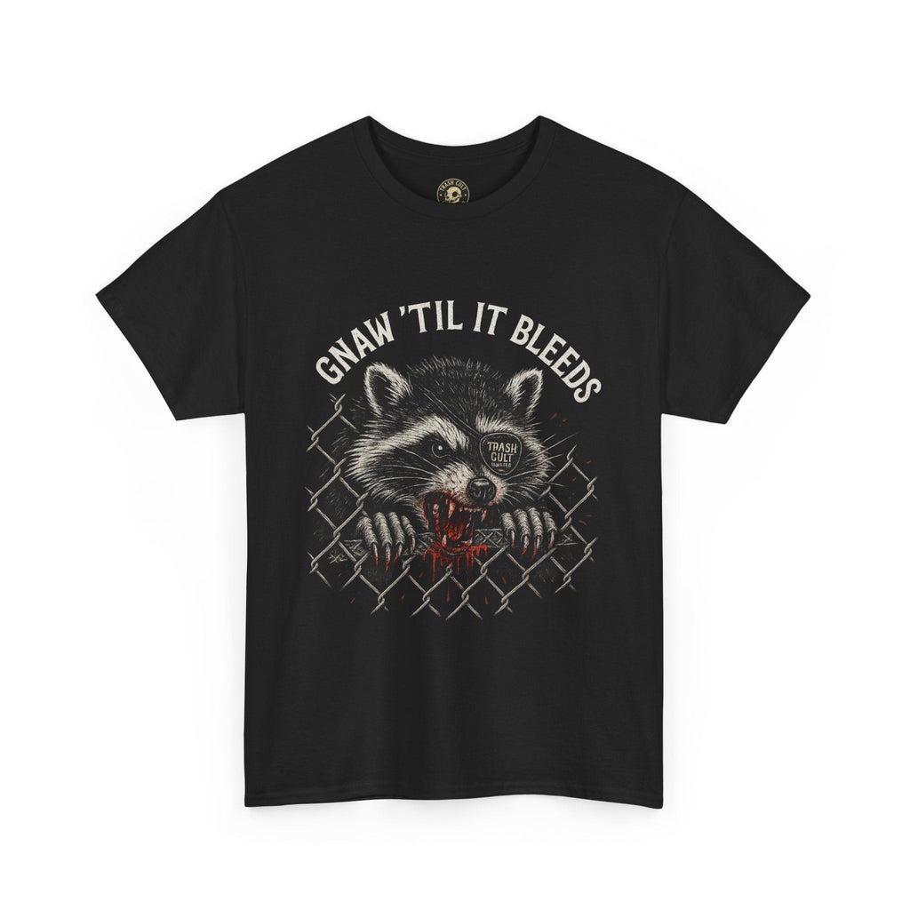 Gnaw ’Til It Bleeds Raccoon Tee – Feral Trash Cult Shirt, Metalcore Punk Animal Graphic, Gildan 5000 Unisex Black T-Shirt