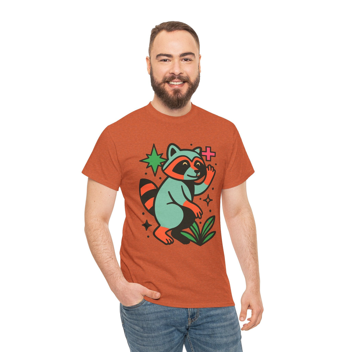 Playful Raccoon Unisex Heavy Cotton Tee | Cute Animal Shirt for Nature Lovers, Graphic Tee, Gift for Kids, Casual Wear, Eco-Friendly