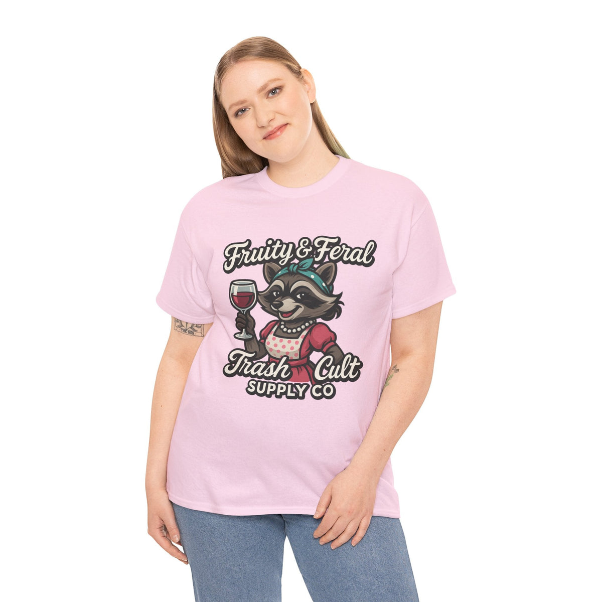Fruity & Feral Raccoon Housewife Tee – Trash Cult Supply Co. on Gildan 5000