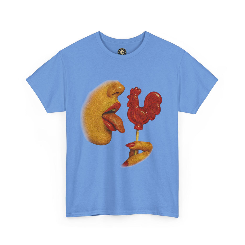 Bold Retro Halftone Tease – Red Rooster Lollipop Graphic Tee