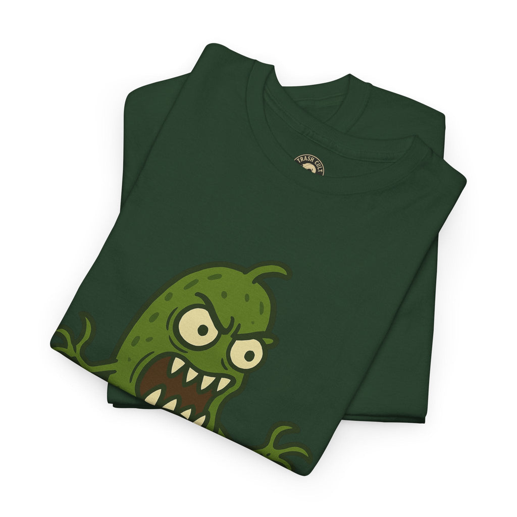 Feral Pickle Cartoon Tee – Trashcore Angry Pickle Shirt – Gildan 5000 Unisex Heavy Cotton