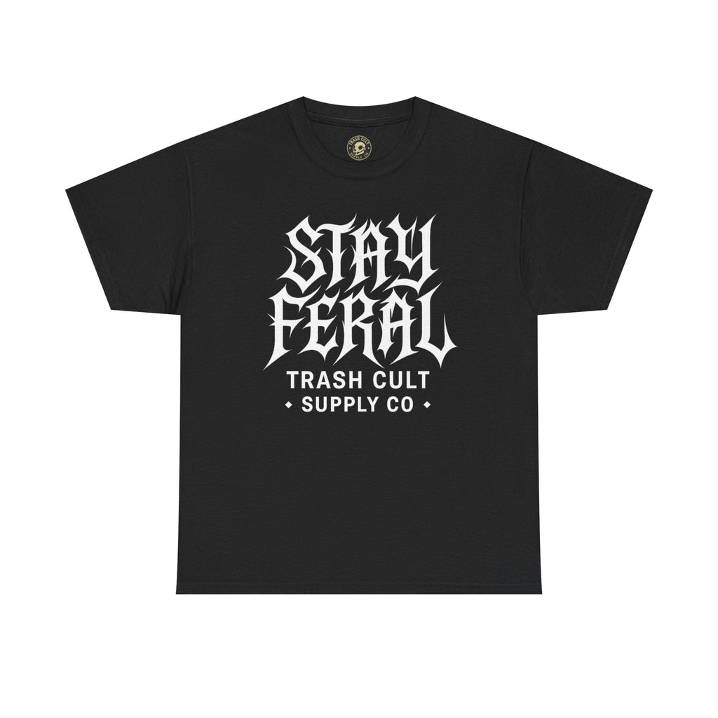 Unisex Heavy Cotton Tee - Stay Feral Graphic Tee, Streetwear Shirt, Gift for Wild Spirits, Eco-Friendly Casualwear, Summer Fashion