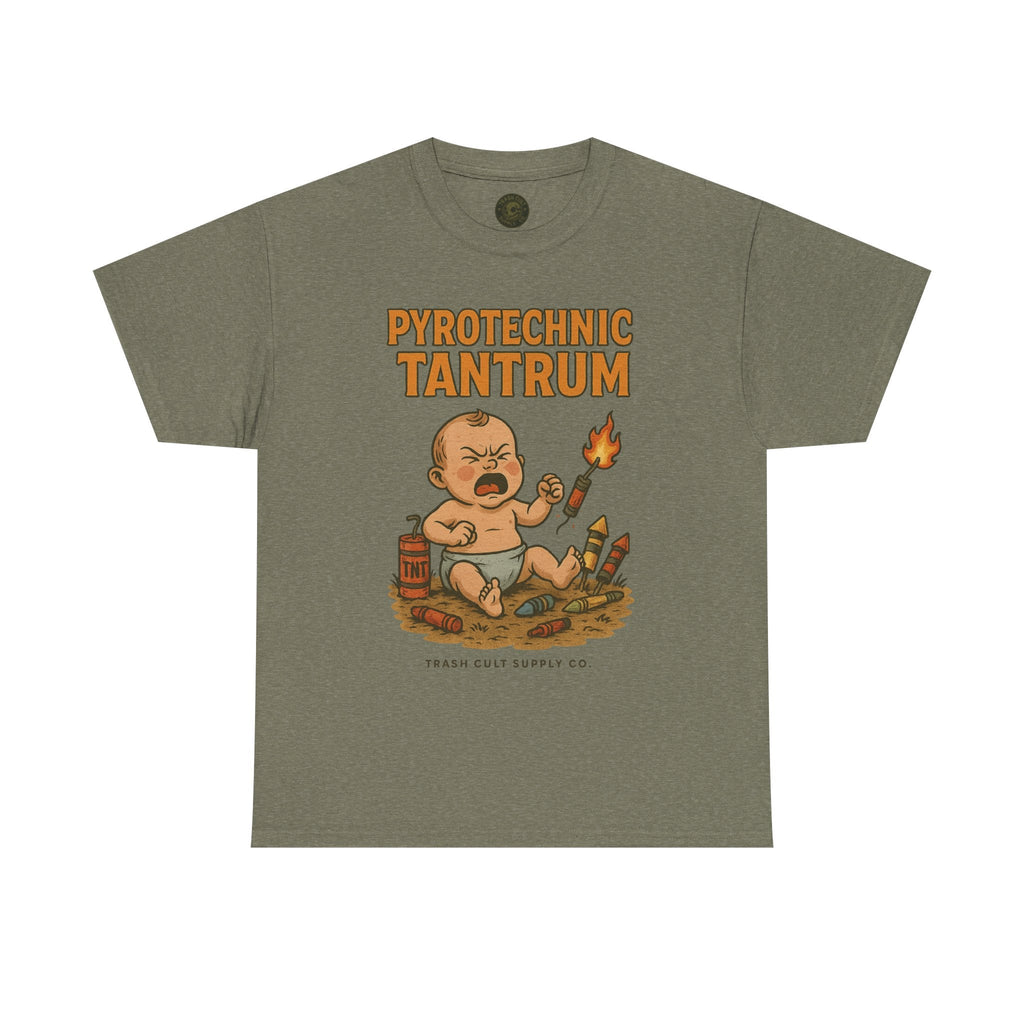 Pyrotechnic Tantrum T-Shirt – Explosive Baby Humor Graphic | Trash Cult Supply Co. | Gildan 5000 Tee