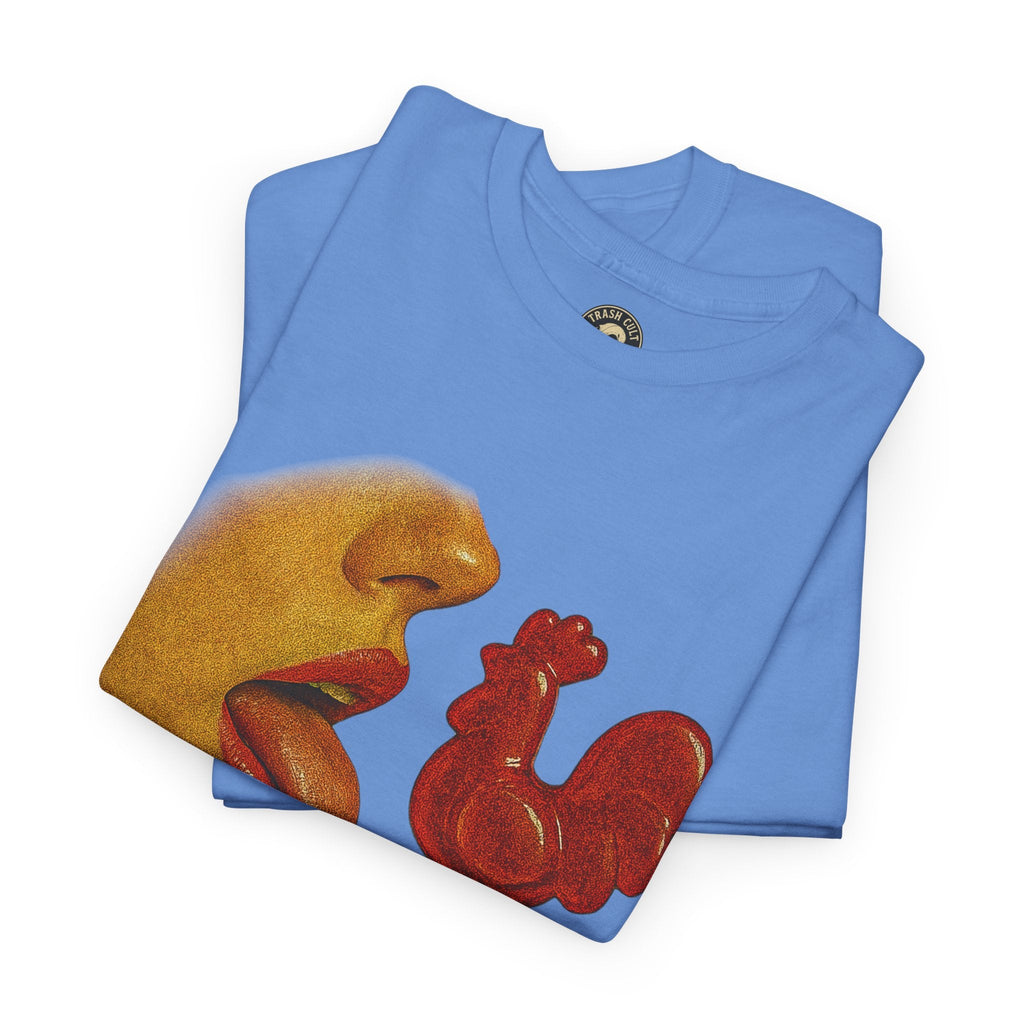 Bold Retro Halftone Tease – Red Rooster Lollipop Graphic Tee