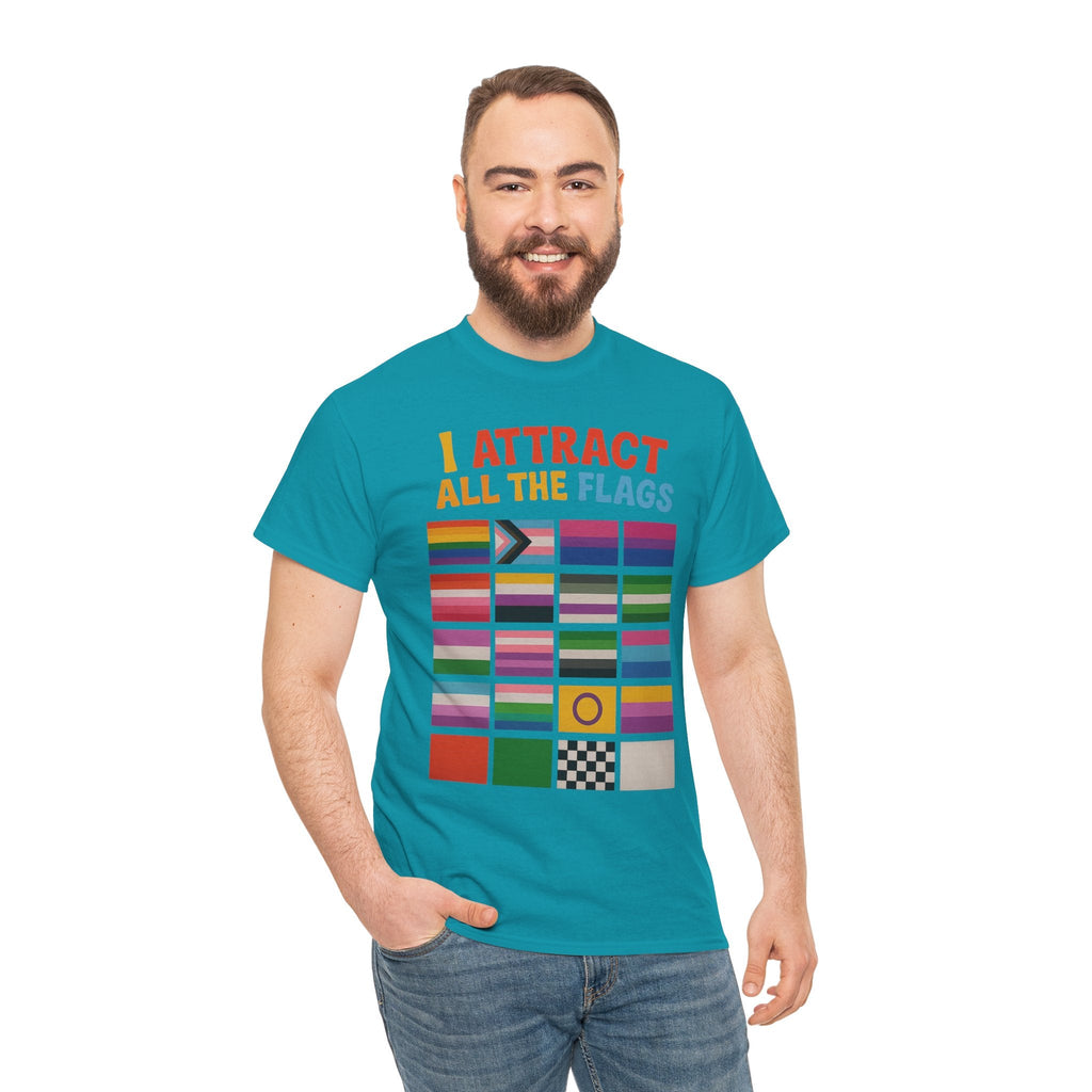 I Attract All The Flags LGBTQ Pride T-Shirt – Funny Inclusivity Shirt – Gildan 5000