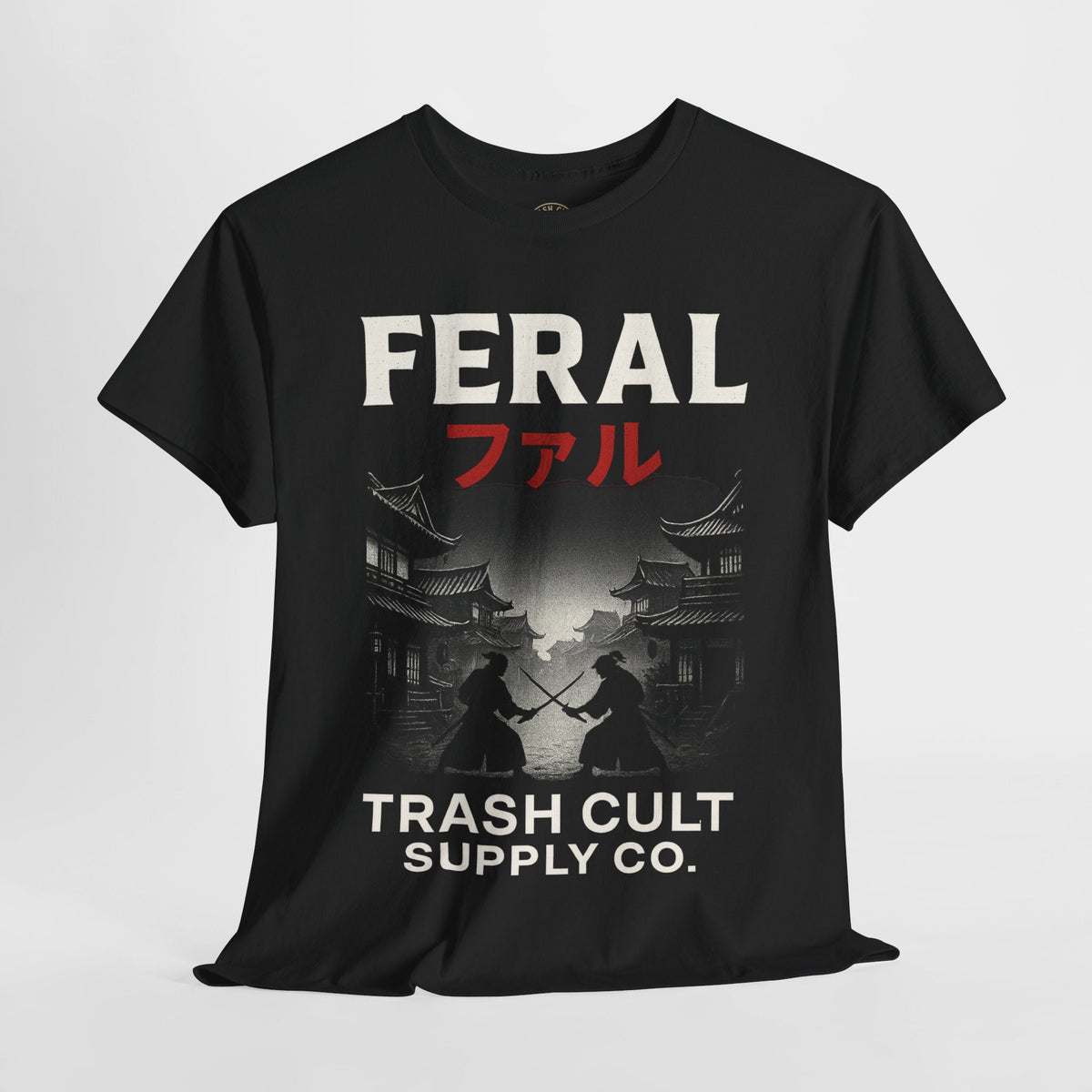 FERAL Samurai Shirt – Japanese Village & Warrior Graphic | Trash Cult Supply Co | Gildan 5000 Tee