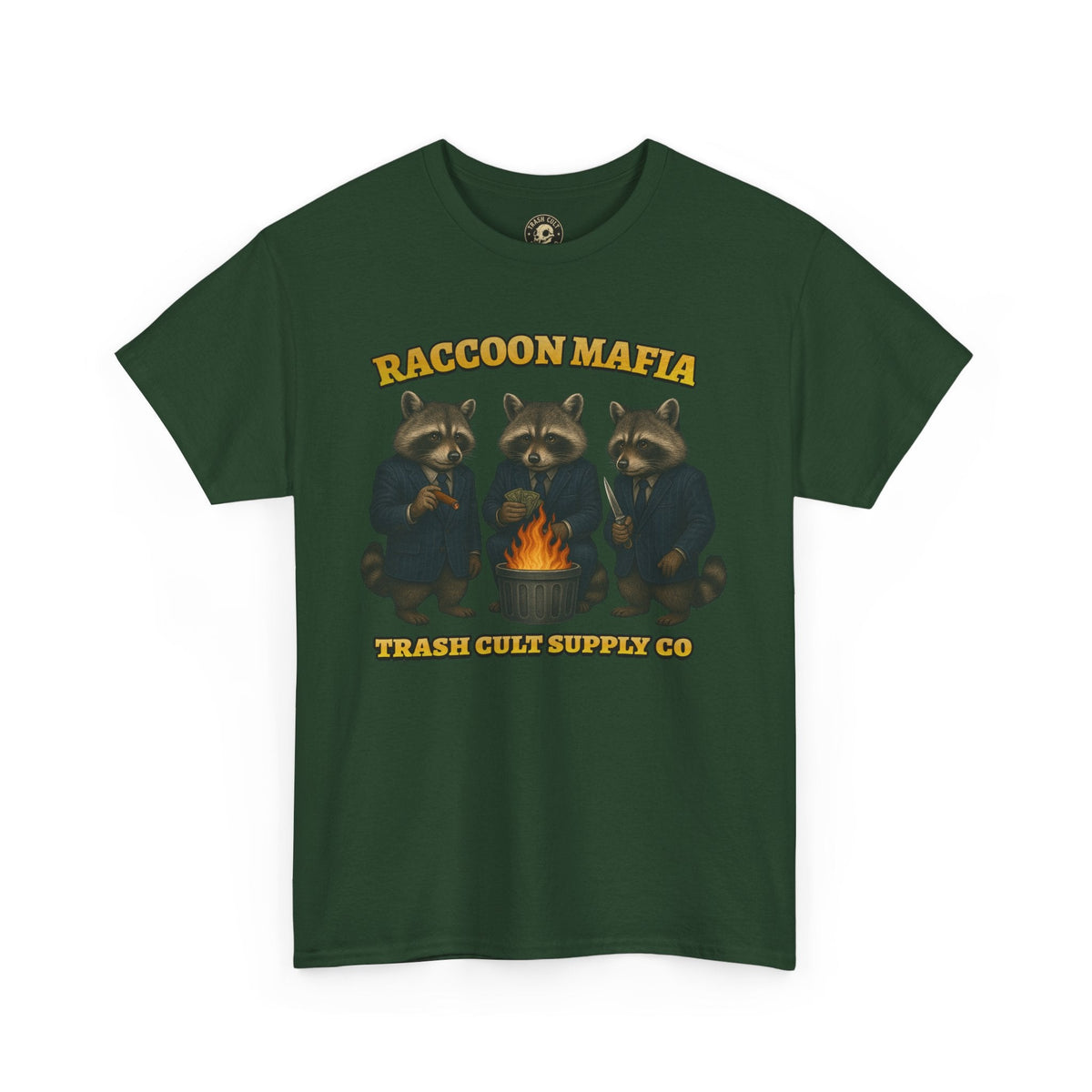 Raccoon Mafia T-Shirt – Realistic Gangster Raccoons in Suits | Trash Cult Supply Co | Gildan 5000