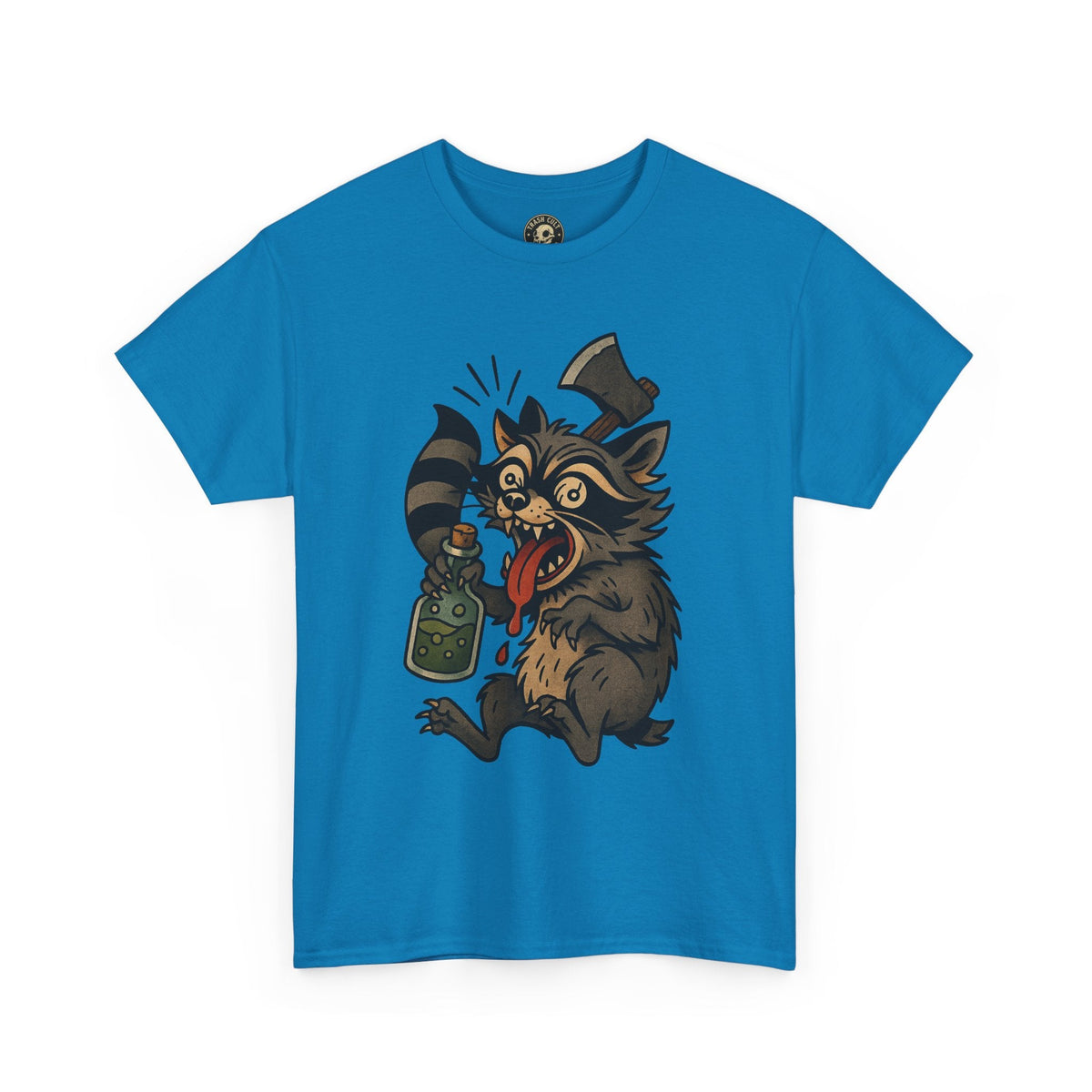 Unhinged Raccoon Shirt – Chaos Gremlin with Axe & Potion | Tattoo Style Tee