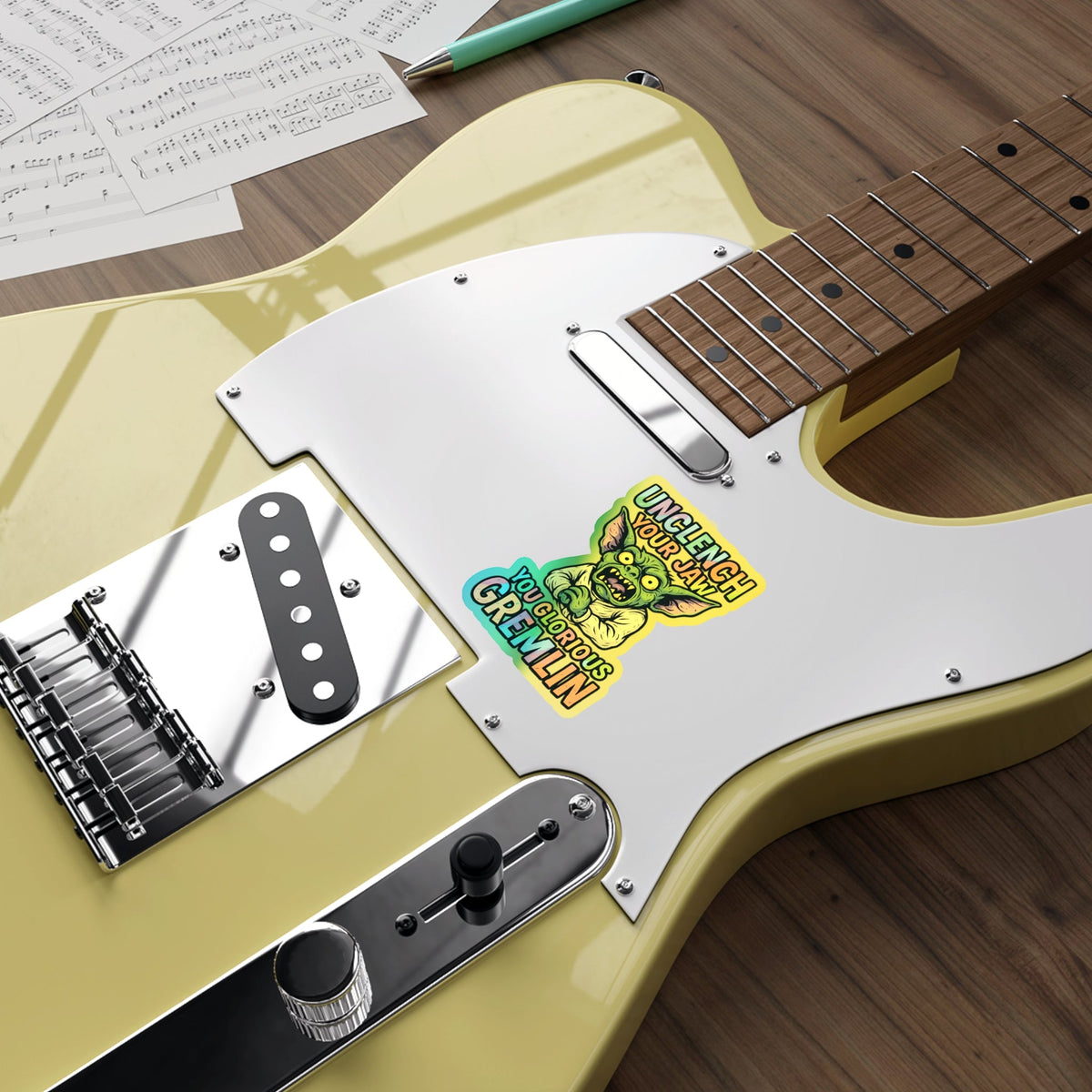 Holographic Gremlin Sticker – “Unclench Your Jaw” Feral Mental Health Humor