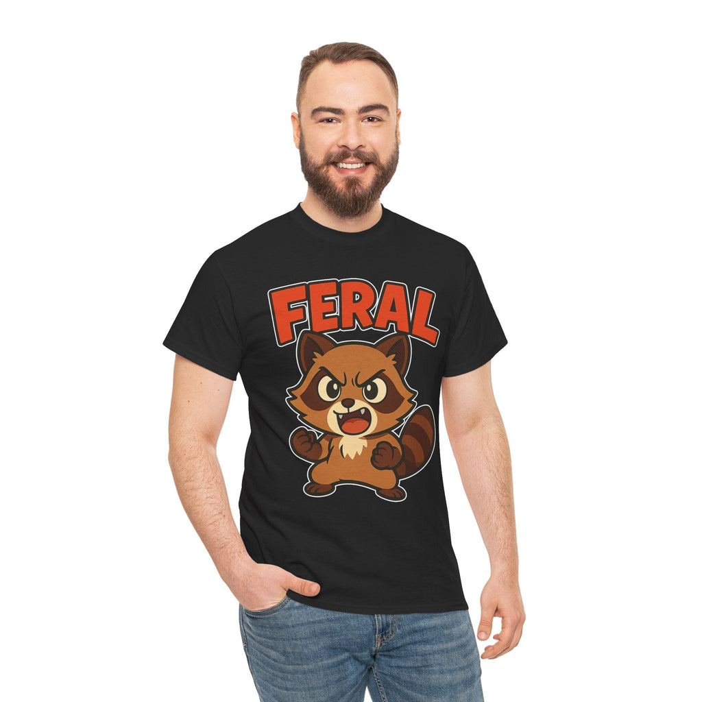 Feral Cartoon Tee - Unisex Heavy Cotton Shirt, Cute Graphic, Animal Lovers Gift, Casual Wear, Fun T-Shirt for Kids & Adults