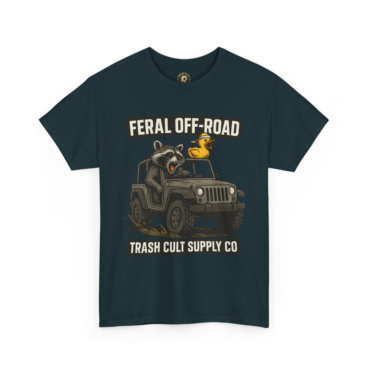 Feral Off-Road Raccoon Jeep Shirt – Mud Slinging Chaos | Trash Cult Supply Co | Gildan 5000 Tee