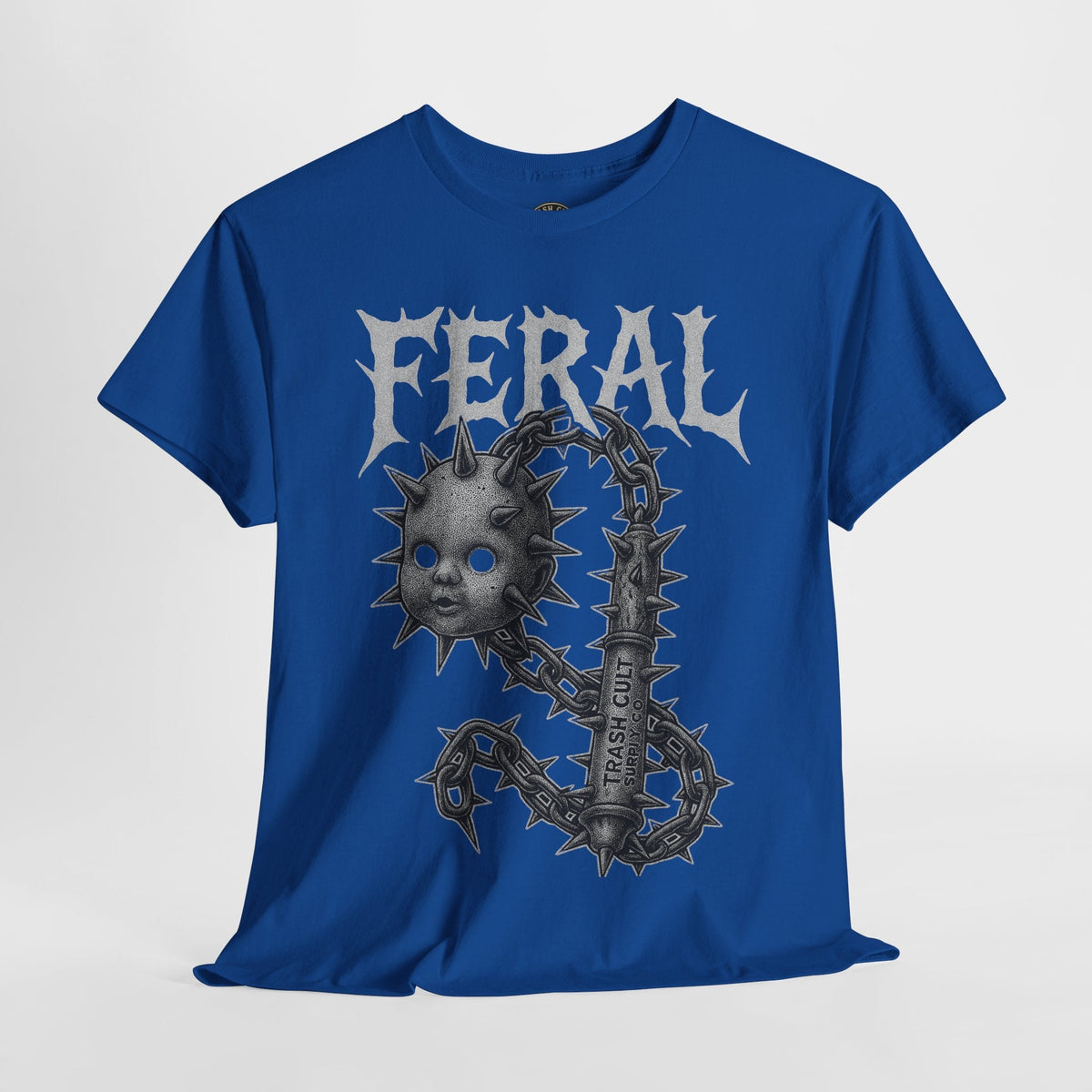 FERAL Spiked Doll Flail Tee – Halftone Gothic Weapon Shirt | Trash Cult Supply Co. | Gildan 5000