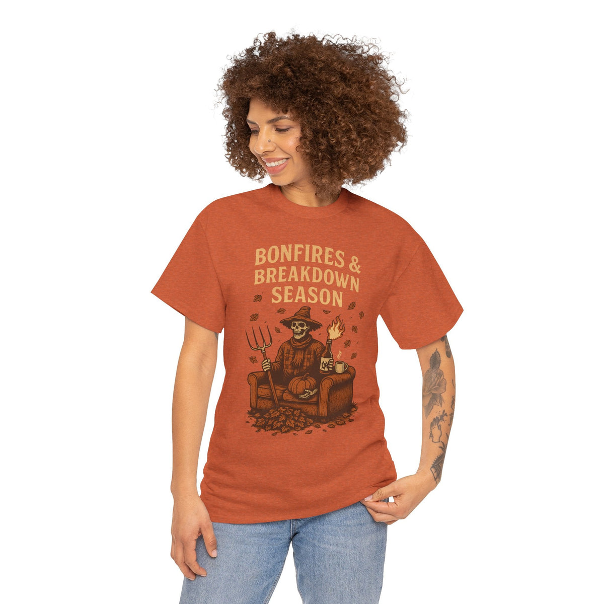 Bonfires & Breakdown Season Shirt – Skeleton Couch Chaos Tee – Fall of Humanity Collection – Trash Cult Supply Co.