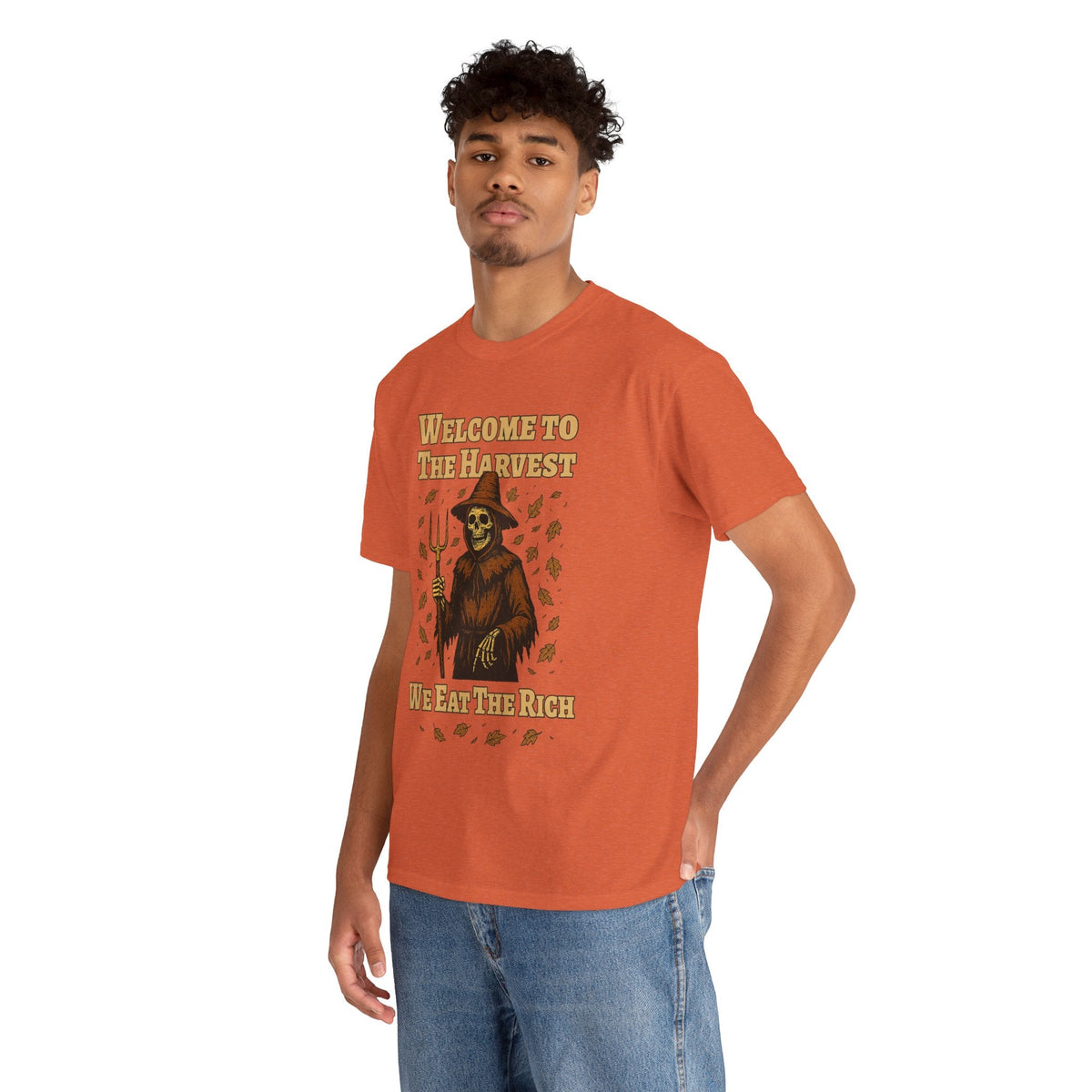 Eat the Rich Shirt – Welcome to the Harvest Skeleton Scarecrow Tee – Fall of Humanity Collection – Trash Cult Supply Co.