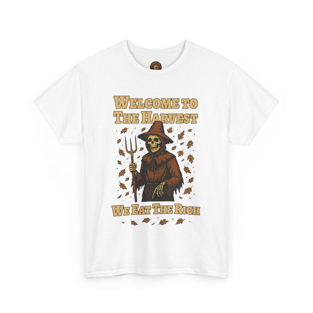 Eat the Rich Shirt – Welcome to the Harvest Skeleton Scarecrow Tee – Fall of Humanity Collection – Trash Cult Supply Co.