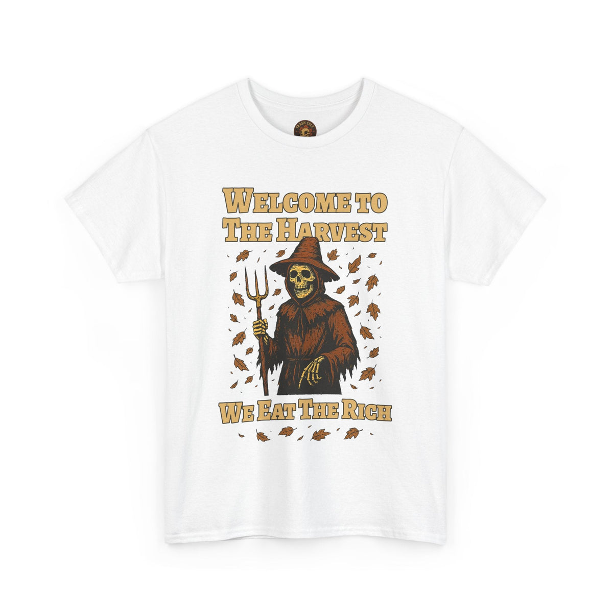 Eat the Rich Shirt – Welcome to the Harvest Skeleton Scarecrow Tee – Fall of Humanity Collection – Trash Cult Supply Co.