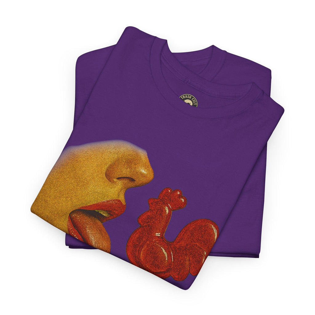 Bold Retro Halftone Tease – Red Rooster Lollipop Graphic Tee