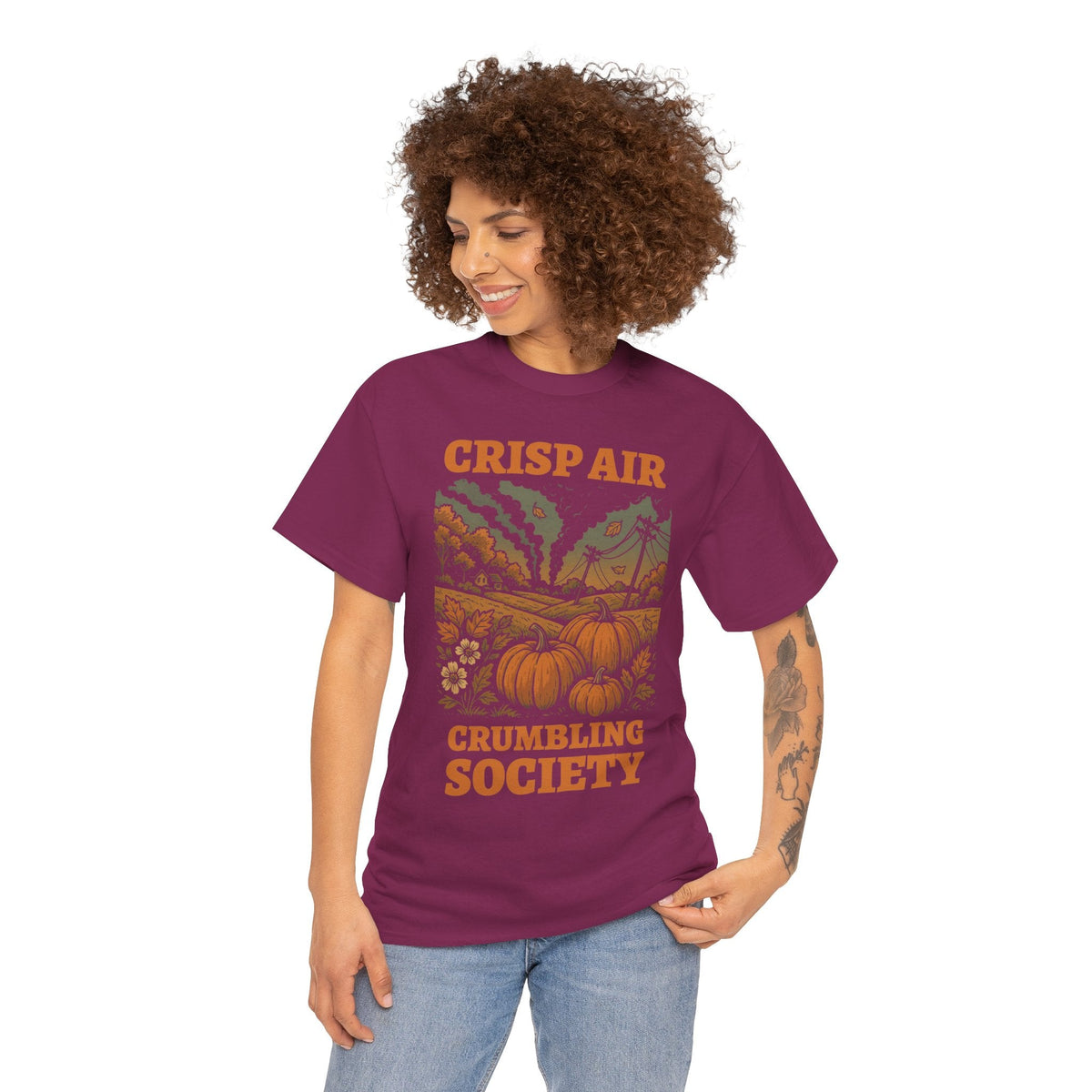 Crisp Air Crumbling Society Shirt – Dystopian Fall Pumpkin Tee – Fall of Humanity Collection – Trash Cult Supply Co.
