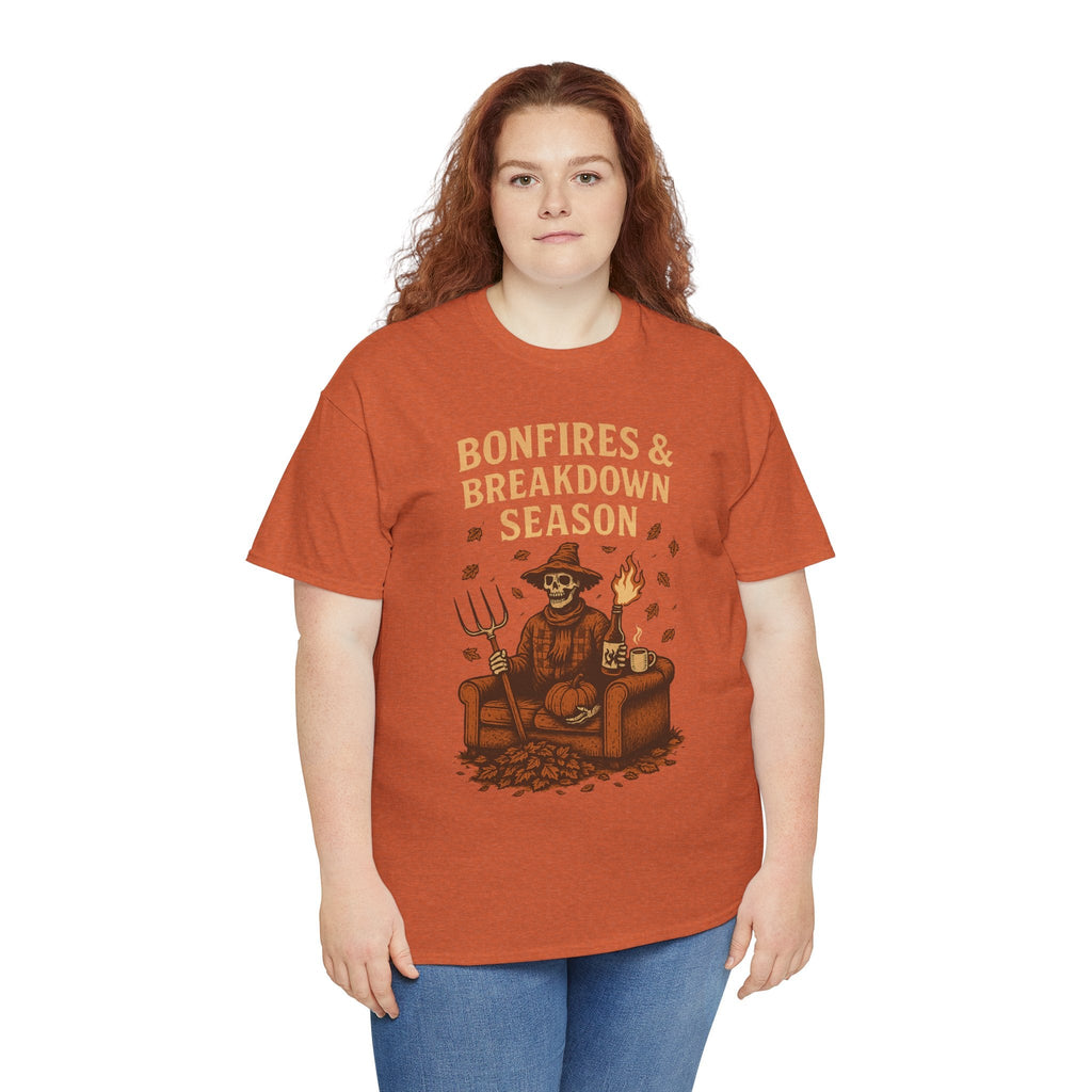 Bonfires & Breakdown Season Shirt – Skeleton Couch Chaos Tee – Fall of Humanity Collection – Trash Cult Supply Co.