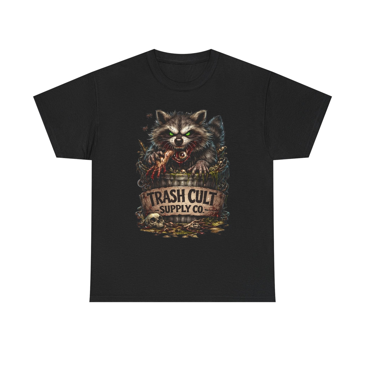 Raccoon 'Trash Cult Supply Co.' Graphic Tee — Vintage Grunge Animal Streetwear